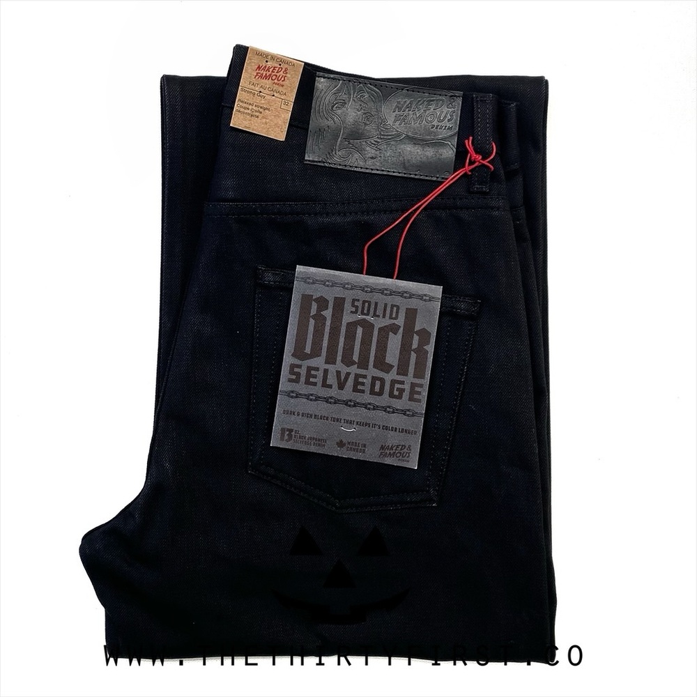 NWT Naked & Famous Strong Guy Solid Black Selvedge Denim